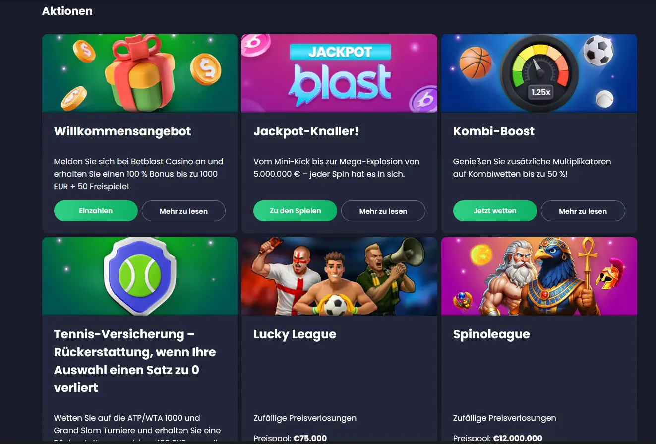 BetBlast Bonusbereich – Willkommensbonus und Aktionen