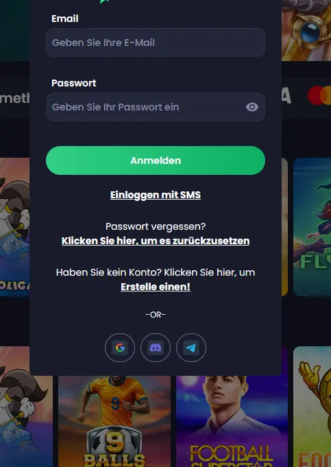 BetBlast Login – Anmeldeformular auf der Startseite